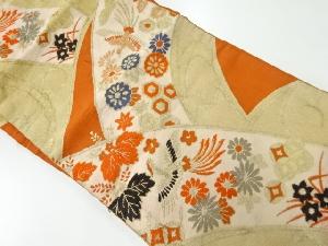 アンティーク　波に花鳥模様織出し名古屋帯（材料）